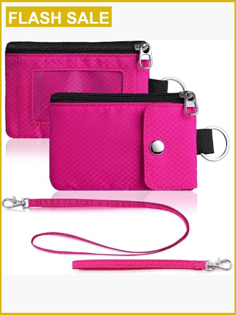 Minimalist Rfid Blocking Zipper Wallet With Id Window And 2 Lanyards Water